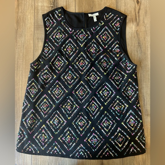 Joie Messana Black Silk Sequin Multicolor Beaded Sleeveless Tank Holiday Festive - Picture 1 of 4